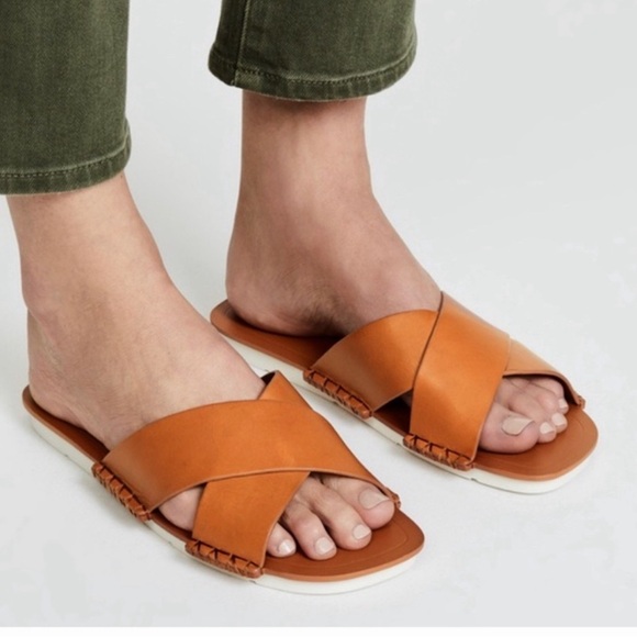 Vince Sandal Women Sz:9.5M Tan Nico Leather Slide Neutral Boho Casual Minimalist - Picture 1 of 8